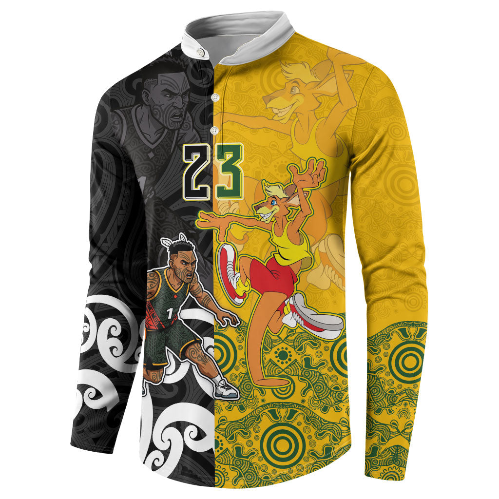 Aotearoa New Zealand And Australia Basketball Custom Button Sweatshirt Maori Tribal Tattoo And Aboriginal Dot Art Heritage LT03 - Polynesian Pride