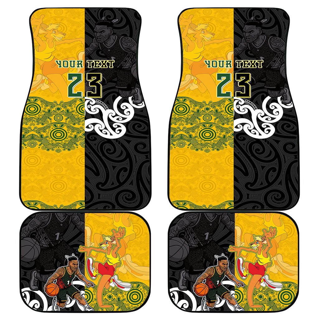 Aotearoa New Zealand And Australia Basketball Custom Car Mats Maori Tribal Tattoo And Aboriginal Dot Art Heritage LT03 - Polynesian Pride