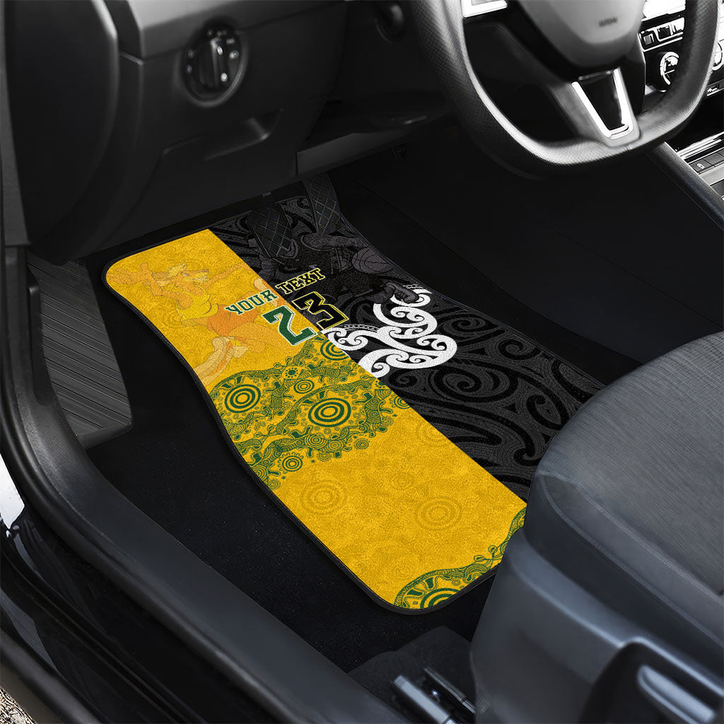 Aotearoa New Zealand And Australia Basketball Custom Car Mats Maori Tribal Tattoo And Aboriginal Dot Art Heritage LT03 - Polynesian Pride