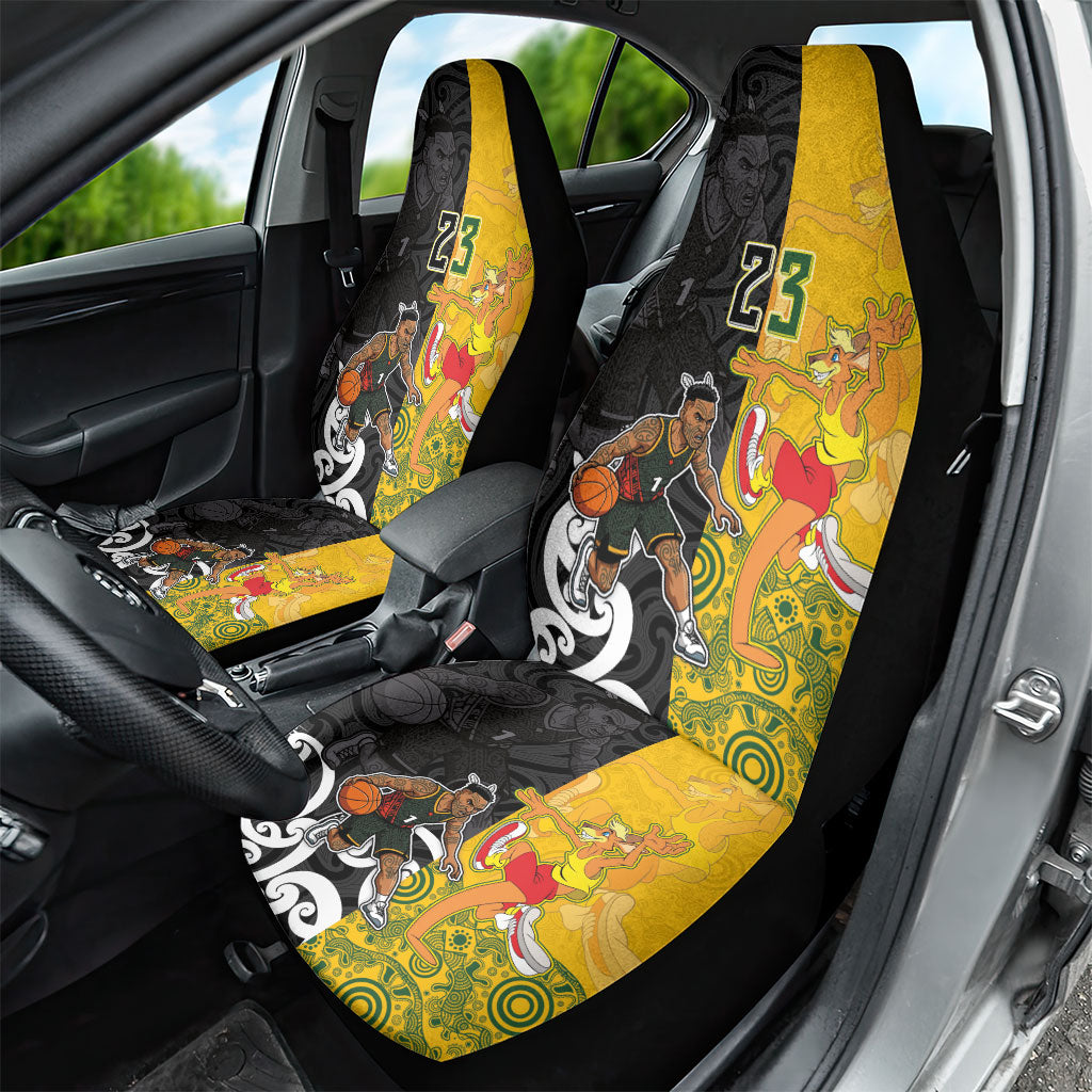 Aotearoa New Zealand And Australia Basketball Custom Car Seat Cover Maori Tribal Tattoo And Aboriginal Dot Art Heritage LT03 - Polynesian Pride