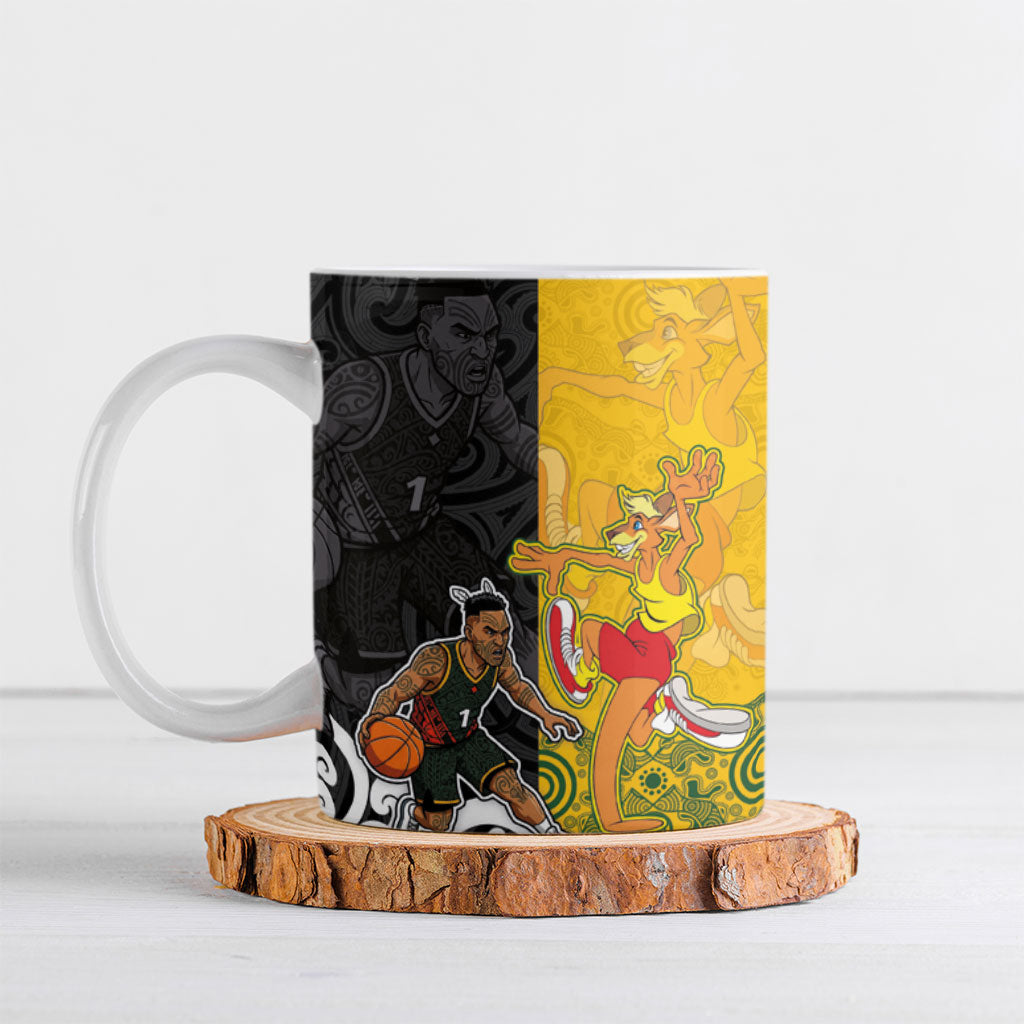 Aotearoa New Zealand And Australia Basketball Custom Ceramic Mug Maori Tribal Tattoo And Aboriginal Dot Art Heritage LT03 Multicolor - Polynesian Pride