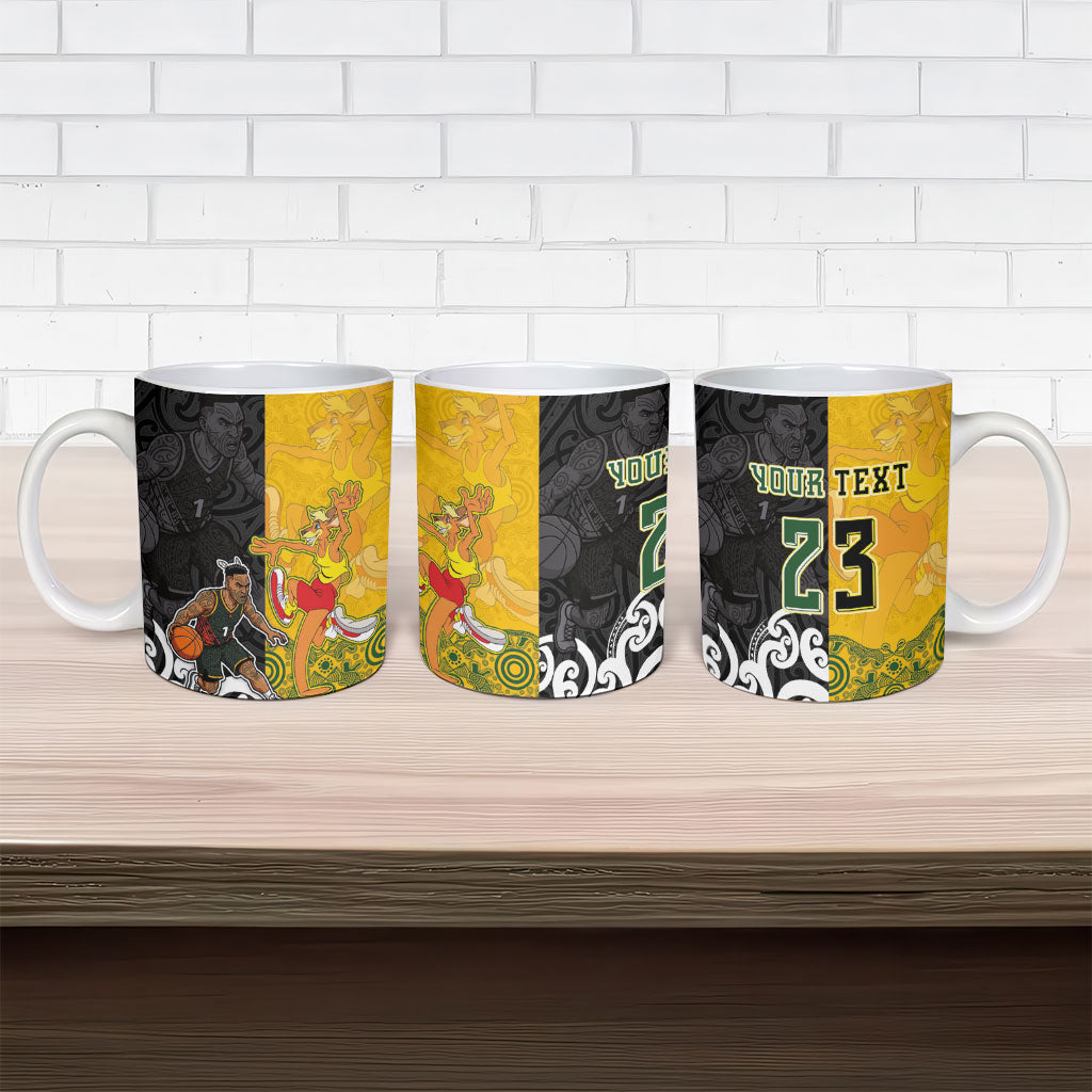 Aotearoa New Zealand And Australia Basketball Custom Ceramic Mug Maori Tribal Tattoo And Aboriginal Dot Art Heritage LT03 - Polynesian Pride