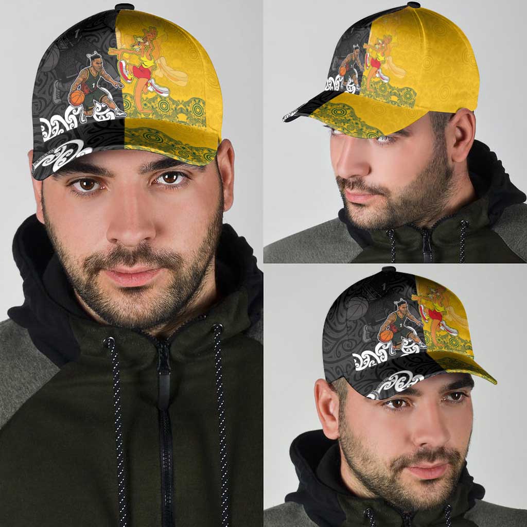 Aotearoa New Zealand And Australia Basketball Classic Cap Maori Tribal Tattoo And Aboriginal Dot Art Heritage LT03 - Polynesian Pride