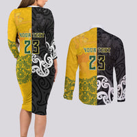 Aotearoa New Zealand And Australia Basketball Custom Couples Matching Long Sleeve Bodycon Dress and Long Sleeve Button Shirt Maori Tribal Tattoo And Aboriginal Dot Art Heritage LT03 - Polynesian Pride
