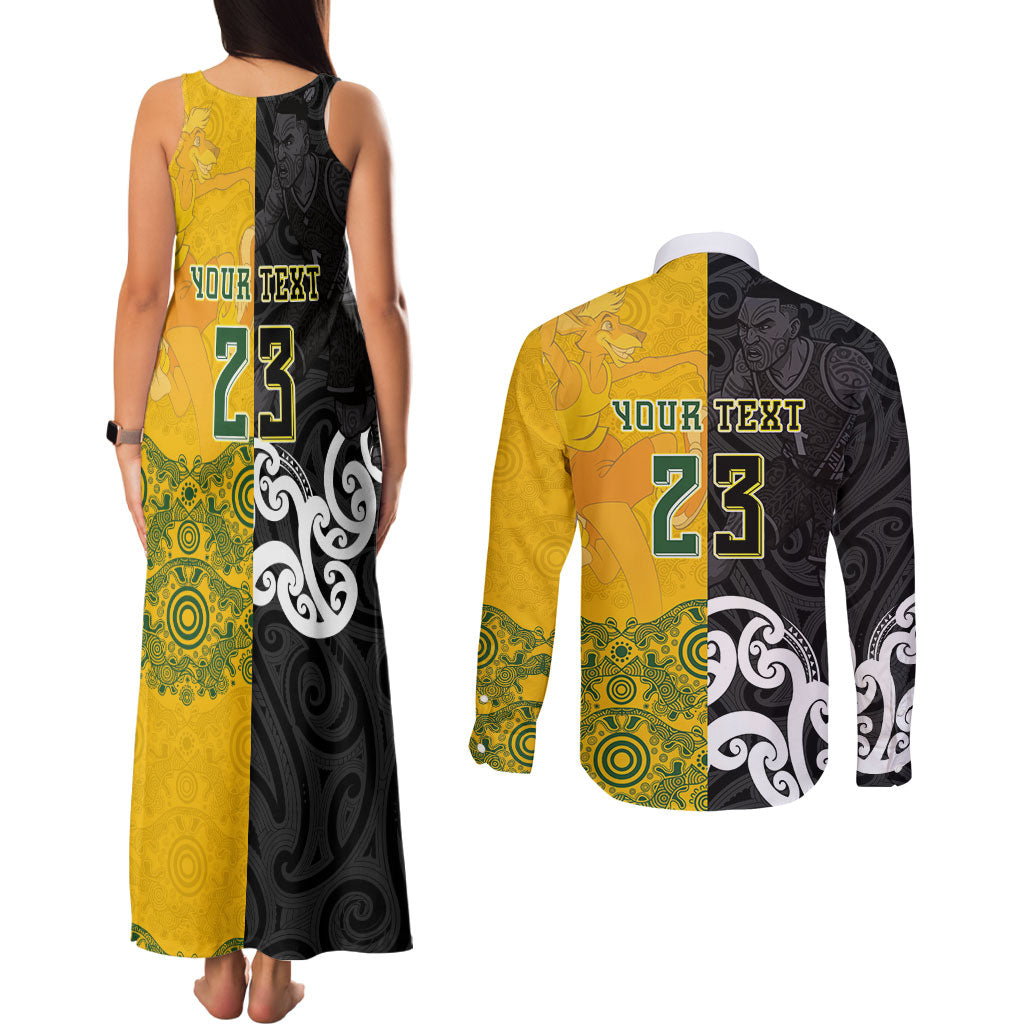 Aotearoa New Zealand And Australia Basketball Custom Couples Matching Tank Maxi Dress and Long Sleeve Button Shirt Maori Tribal Tattoo And Aboriginal Dot Art Heritage LT03 - Polynesian Pride