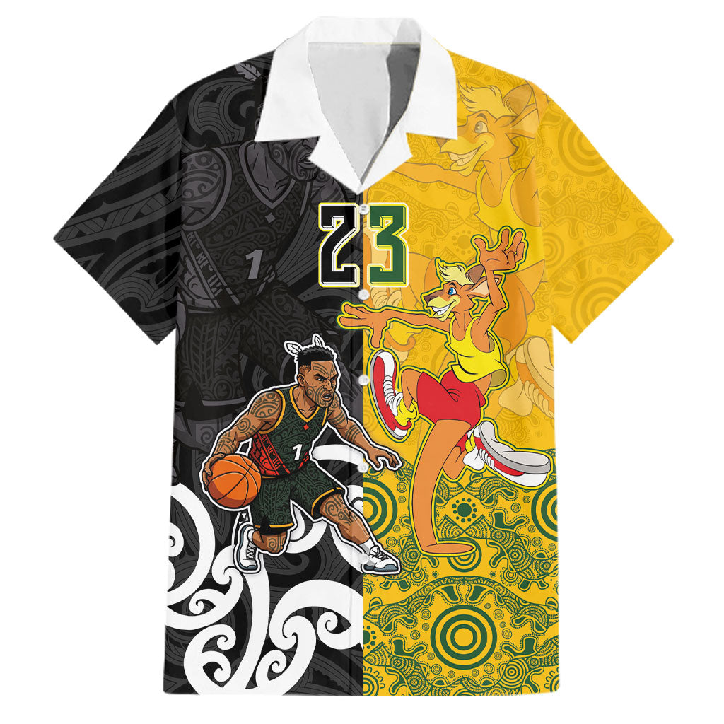 Aotearoa New Zealand And Australia Basketball Custom Family Matching Long Sleeve Bodycon Dress and Hawaiian Shirt Maori Tribal Tattoo And Aboriginal Dot Art Heritage LT03 Dad's Shirt - Short Sleeve Multicolor - Polynesian Pride