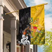 Aotearoa New Zealand And Australia Basketball Custom Garden Flag Maori Tribal Tattoo And Aboriginal Dot Art Heritage LT03 House Flag Multicolor - Polynesian Pride