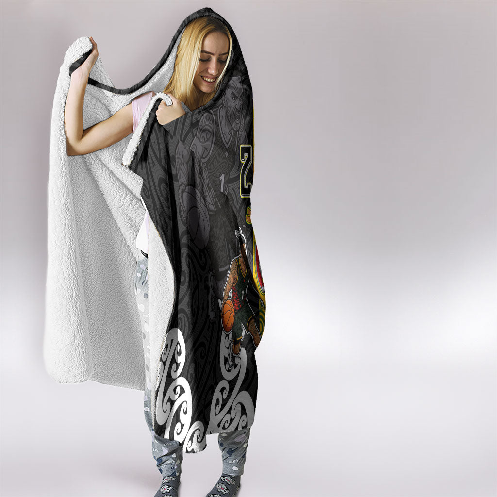 Aotearoa New Zealand And Australia Basketball Custom Hooded Blanket Maori Tribal Tattoo And Aboriginal Dot Art Heritage LT03 - Polynesian Pride