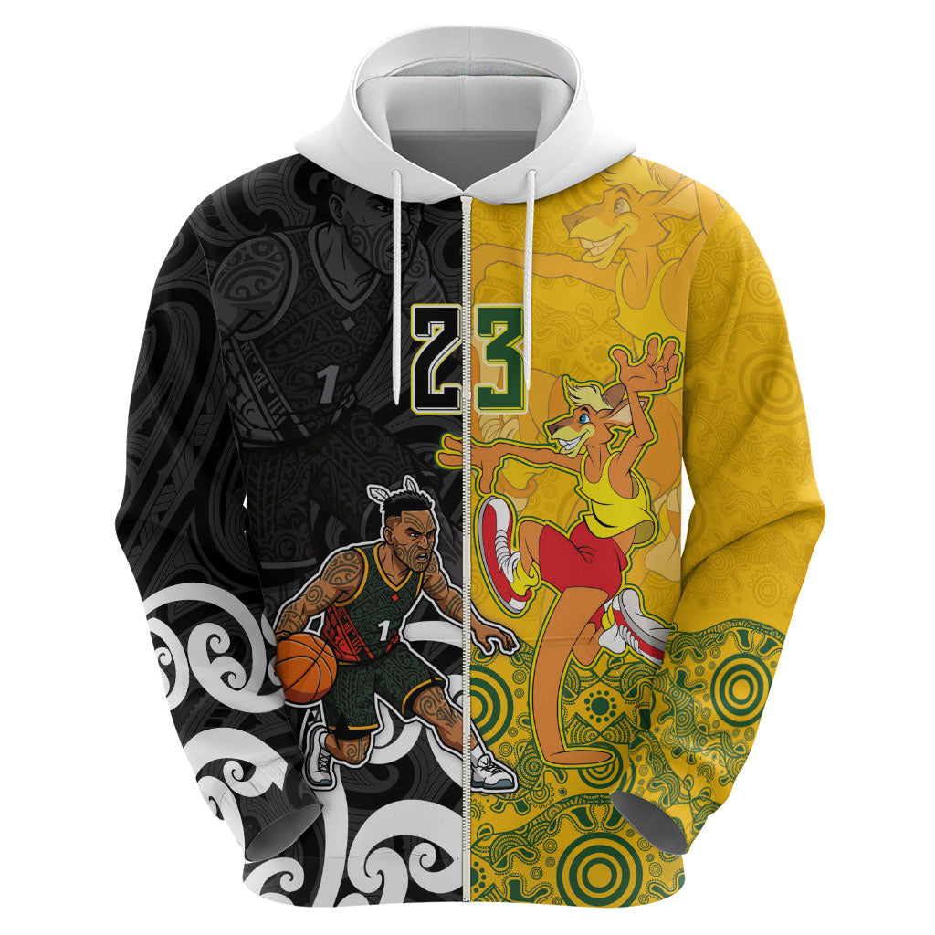 Aotearoa New Zealand And Australia Basketball Custom Hoodie Maori Tribal Tattoo And Aboriginal Dot Art Heritage LT03 - Polynesian Pride