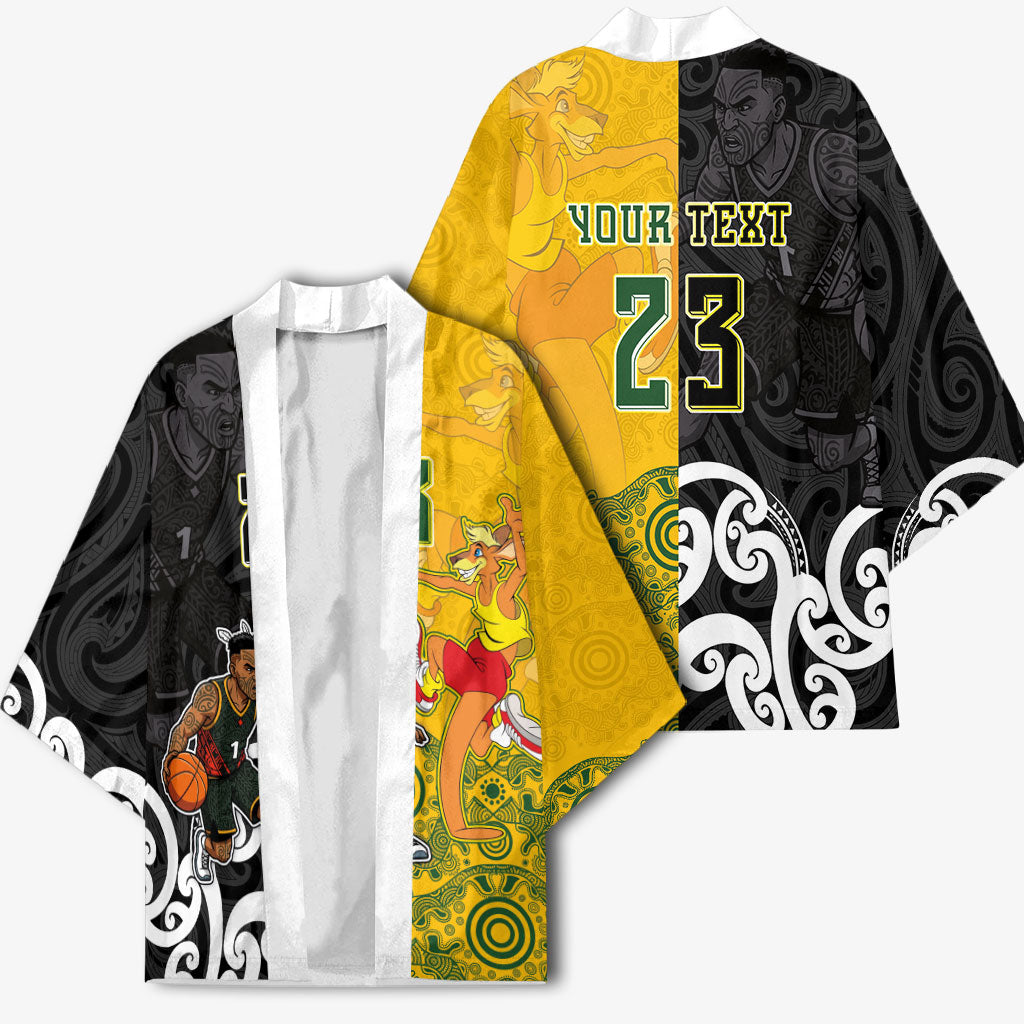 Aotearoa New Zealand And Australia Basketball Custom Kimono Maori Tribal Tattoo And Aboriginal Dot Art Heritage LT03 - Polynesian Pride
