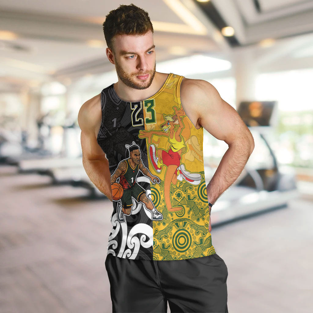 Aotearoa New Zealand And Australia Basketball Custom Men Tank Top Maori Tribal Tattoo And Aboriginal Dot Art Heritage