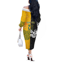 Aotearoa New Zealand And Australia Basketball Custom Off The Shoulder Long Sleeve Dress Maori Tribal Tattoo And Aboriginal Dot Art Heritage LT03 - Polynesian Pride