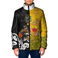 Aotearoa New Zealand And Australia Basketball Custom Padded Jacket Maori Tribal Tattoo And Aboriginal Dot Art Heritage LT03 Men Multicolor - Polynesian Pride