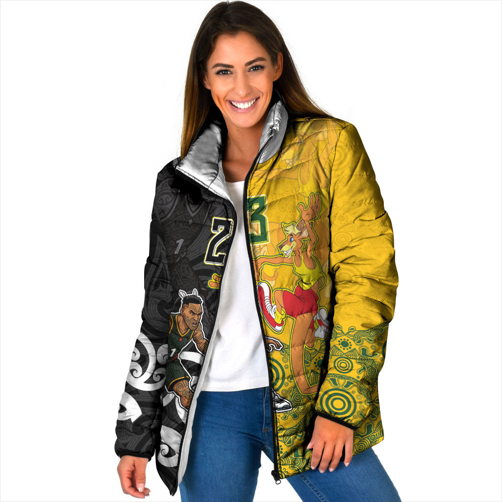 Aotearoa New Zealand And Australia Basketball Custom Padded Jacket Maori Tribal Tattoo And Aboriginal Dot Art Heritage LT03 Women Multicolor - Polynesian Pride