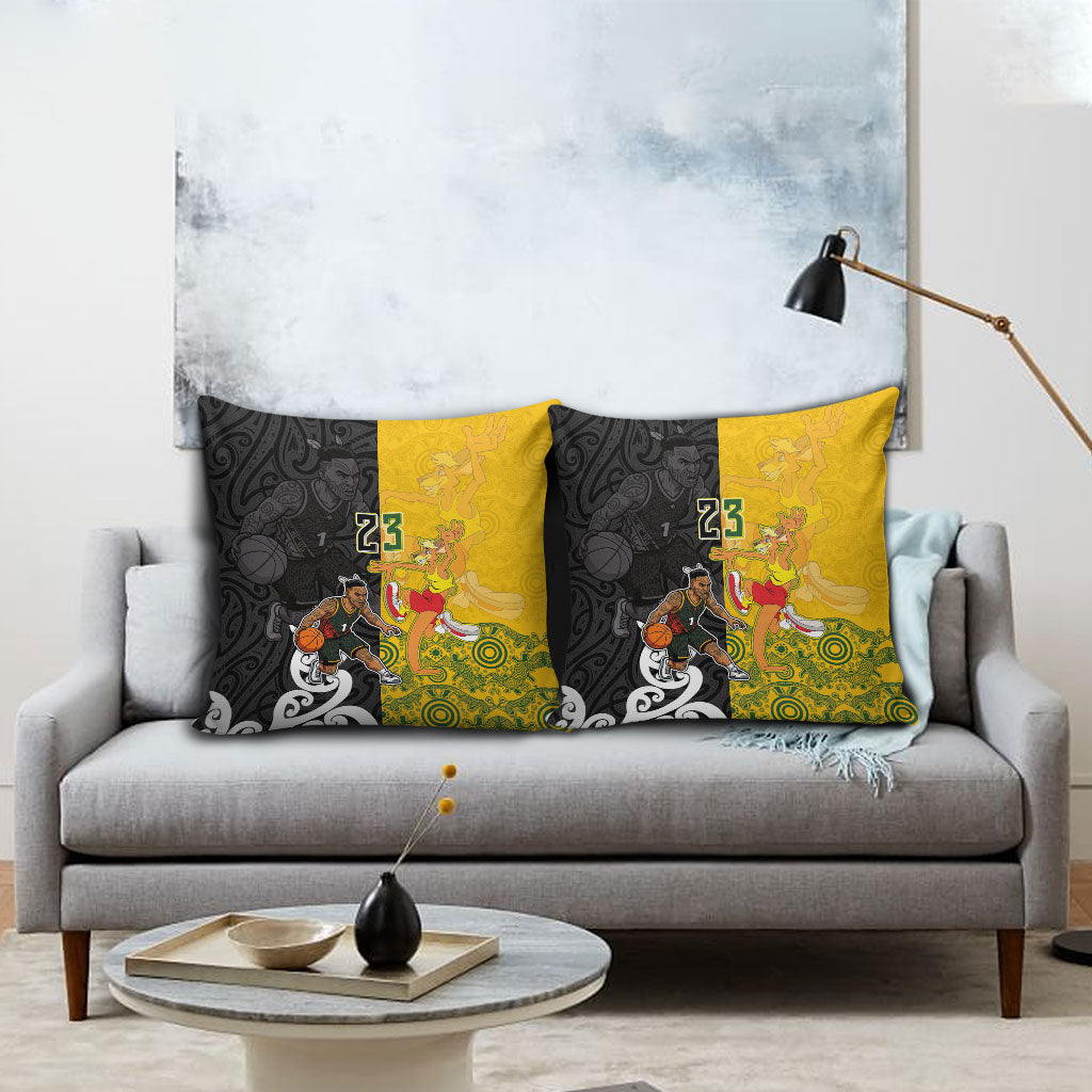 Aotearoa New Zealand And Australia Basketball Custom Pillow Cover Maori Tribal Tattoo And Aboriginal Dot Art Heritage LT03 - Polynesian Pride