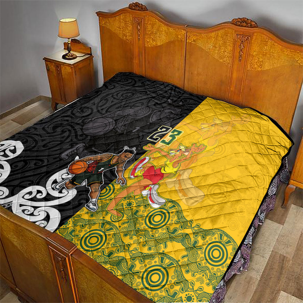 Aotearoa New Zealand And Australia Basketball Custom Quilt Maori Tribal Tattoo And Aboriginal Dot Art Heritage LT03 - Polynesian Pride