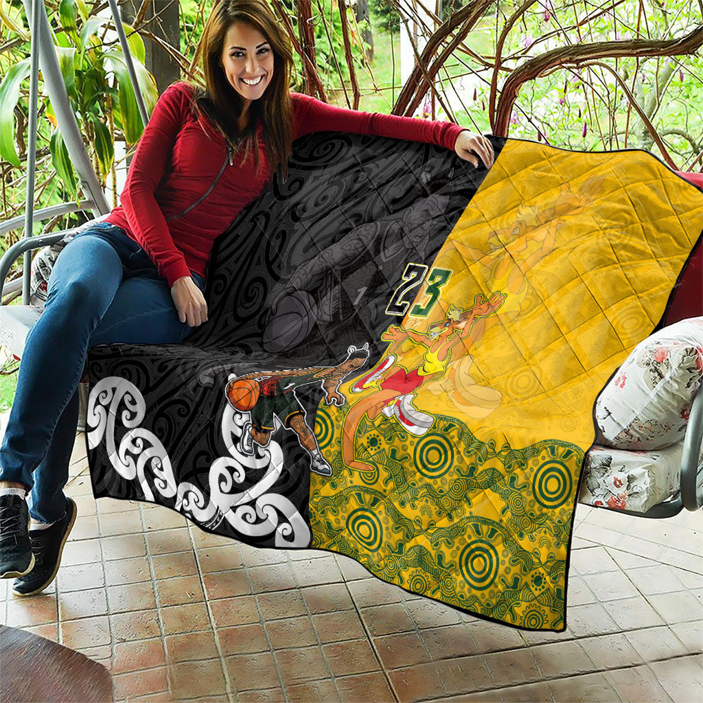 Aotearoa New Zealand And Australia Basketball Custom Quilt Maori Tribal Tattoo And Aboriginal Dot Art Heritage LT03 - Polynesian Pride