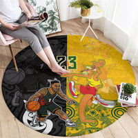 Aotearoa New Zealand And Australia Basketball Custom Round Carpet Maori Tribal Tattoo And Aboriginal Dot Art Heritage LT03 - Polynesian Pride