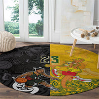 Aotearoa New Zealand And Australia Basketball Custom Round Carpet Maori Tribal Tattoo And Aboriginal Dot Art Heritage LT03 - Polynesian Pride