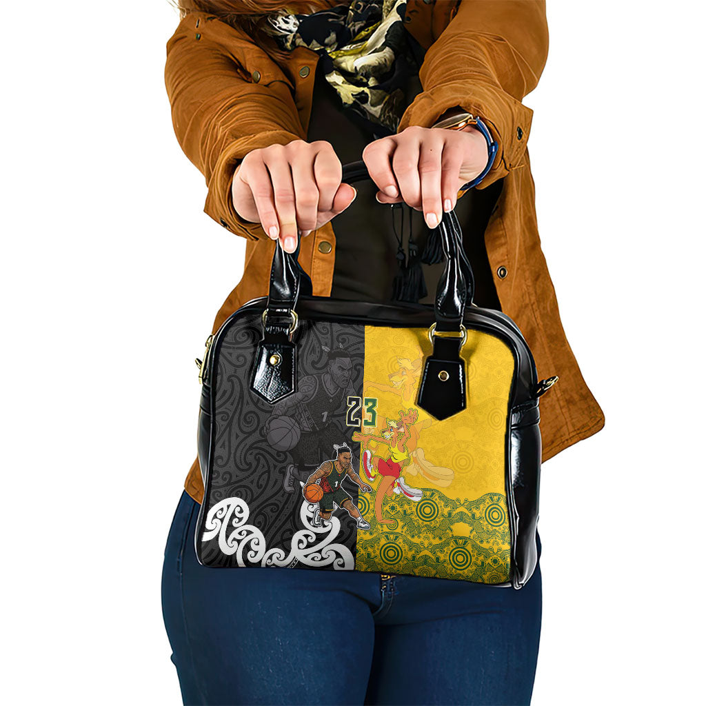 Aotearoa New Zealand And Australia Basketball Custom Shoulder Handbag Maori Tribal Tattoo And Aboriginal Dot Art Heritage