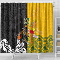 Aotearoa New Zealand And Australia Basketball Custom Shower Curtain Maori Tribal Tattoo And Aboriginal Dot Art Heritage LT03 - Polynesian Pride
