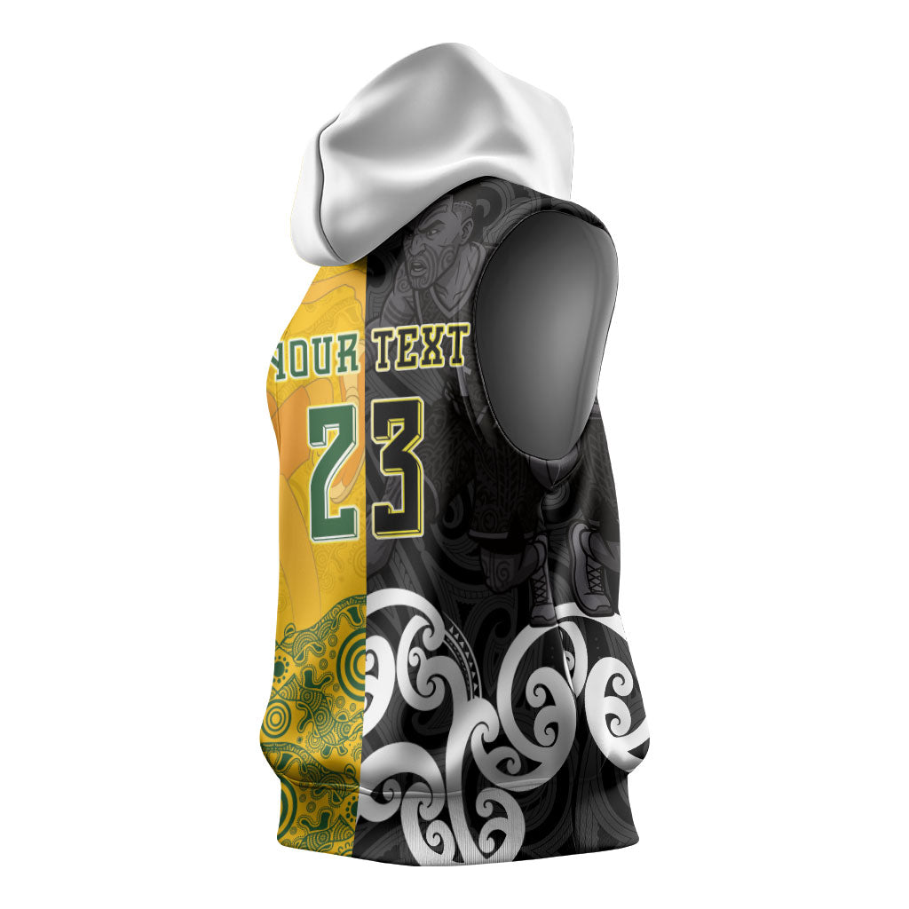 Aotearoa New Zealand And Australia Basketball Custom Sleeveless Hoodie Maori Tribal Tattoo And Aboriginal Dot Art Heritage LT03 - Polynesian Pride