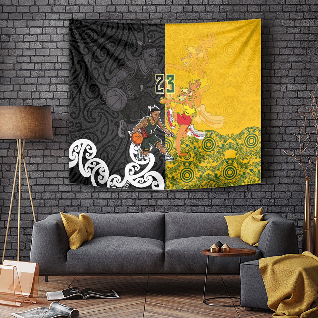 Aotearoa New Zealand And Australia Basketball Custom Tapestry Maori Tribal Tattoo And Aboriginal Dot Art Heritage LT03 Multicolor - Polynesian Pride