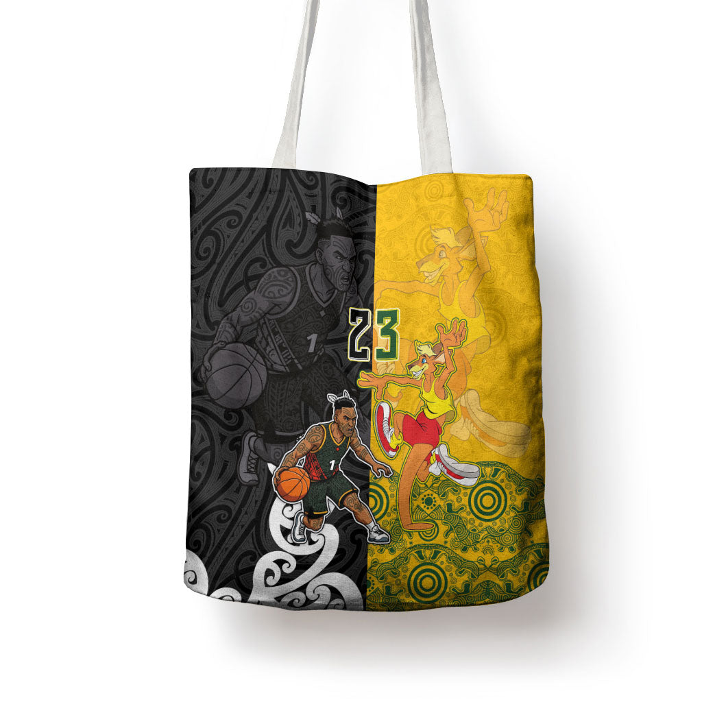 Aotearoa New Zealand And Australia Basketball Custom Tote Bag Maori Tribal Tattoo And Aboriginal Dot Art Heritage LT03 - Polynesian Pride