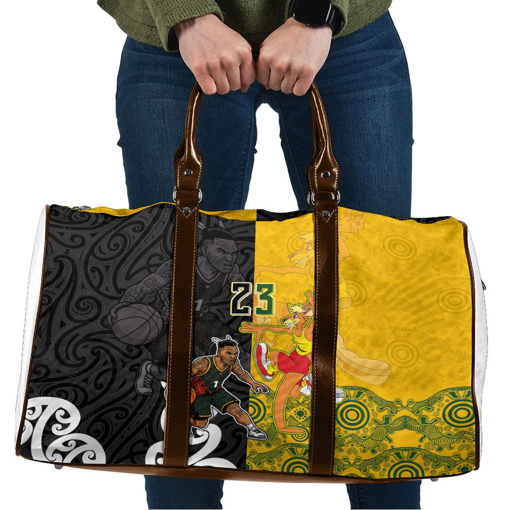 Aotearoa New Zealand And Australia Basketball Custom Travel Bag Maori Tribal Tattoo And Aboriginal Dot Art Heritage
