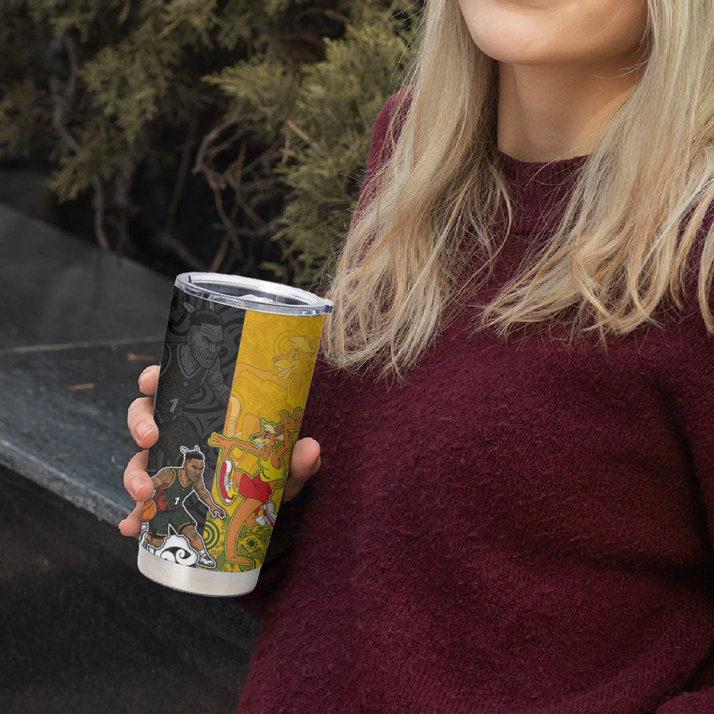 Aotearoa New Zealand And Australia Basketball Custom Tumbler Cup Maori Tribal Tattoo And Aboriginal Dot Art Heritage LT03 - Polynesian Pride