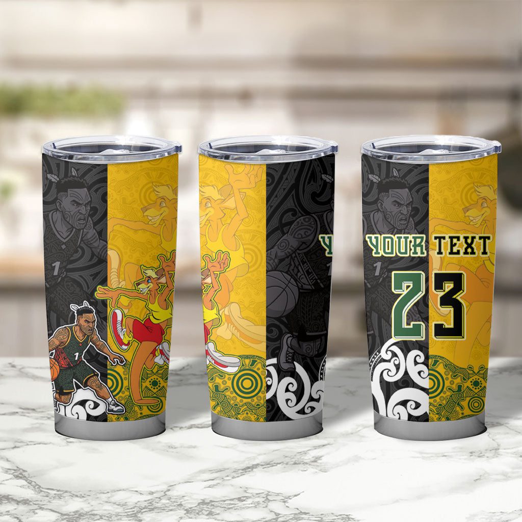Aotearoa New Zealand And Australia Basketball Custom Tumbler Cup Maori Tribal Tattoo And Aboriginal Dot Art Heritage LT03 - Polynesian Pride