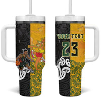 Aotearoa New Zealand And Australia Basketball Custom Tumbler With Handle Maori Tribal Tattoo And Aboriginal Dot Art Heritage LT03 One Size: 40 oz Multicolor - Polynesian Pride