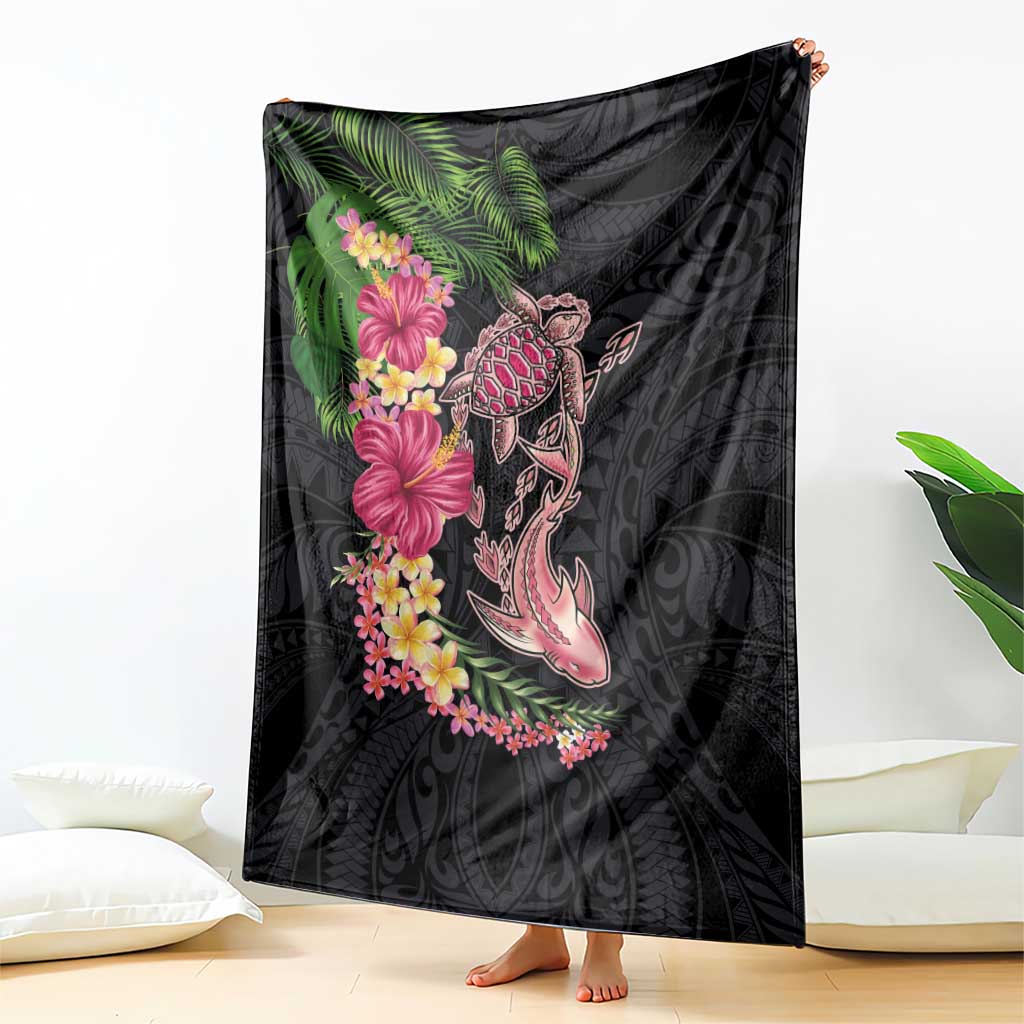 Hawaiian Tropical Plants Turtle and Shark Blanket Polynesian Art Tattoo