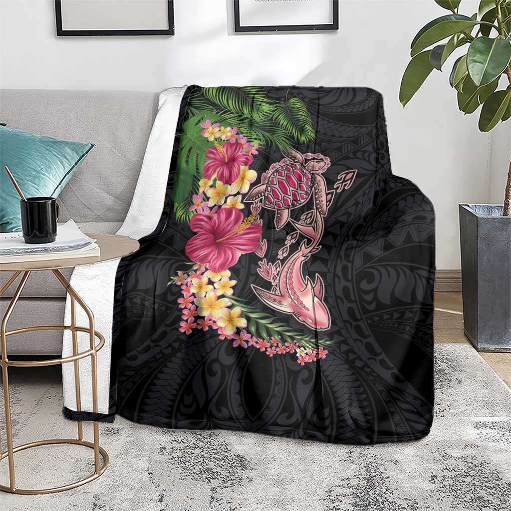 Hawaiian Tropical Plants Turtle and Shark Blanket Polynesian Art Tattoo