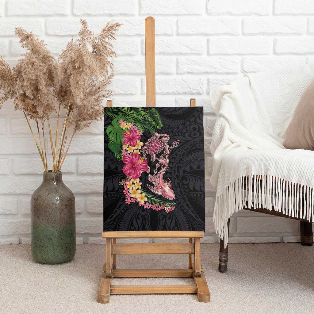 Hawaiian Tropical Plants Turtle and Shark Canvas Wall Art Polynesian Art Tattoo
