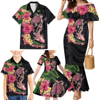 Hawaiian Tropical Plants Turtle and Shark Family Matching Mermaid Dress and Hawaiian Shirt Polynesian Art Tattoo LT03 - Polynesian Pride