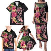 Hawaiian Tropical Plants Turtle and Shark Family Matching Puletasi and Hawaiian Shirt Polynesian Art Tattoo LT03 - Polynesian Pride