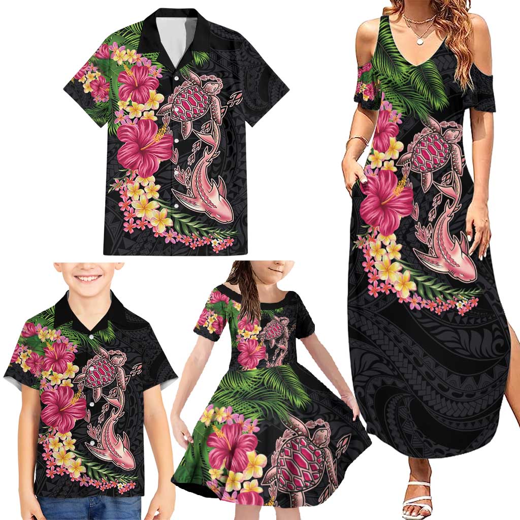 Hawaiian Tropical Plants Turtle and Shark Family Matching Summer Maxi Dress and Hawaiian Shirt Polynesian Art Tattoo LT03 - Polynesian Pride