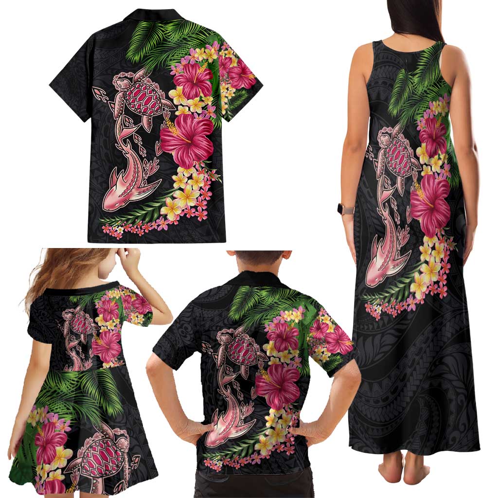 Hawaiian Tropical Plants Turtle and Shark Family Matching Tank Maxi Dress and Hawaiian Shirt Polynesian Art Tattoo LT03 - Polynesian Pride