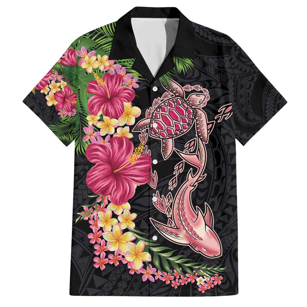 Hawaiian Tropical Plants Turtle and Shark Family Matching Tank Maxi Dress and Hawaiian Shirt Polynesian Art Tattoo LT03 Dad's Shirt - Short Sleeve Black - Polynesian Pride
