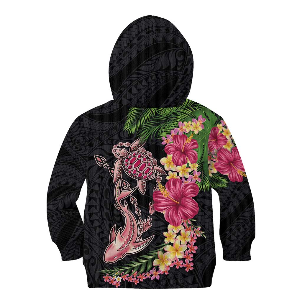 Hawaiian Tropical Plants Turtle and Shark Kid Hoodie Polynesian Art Tattoo LT03 - Polynesian Pride