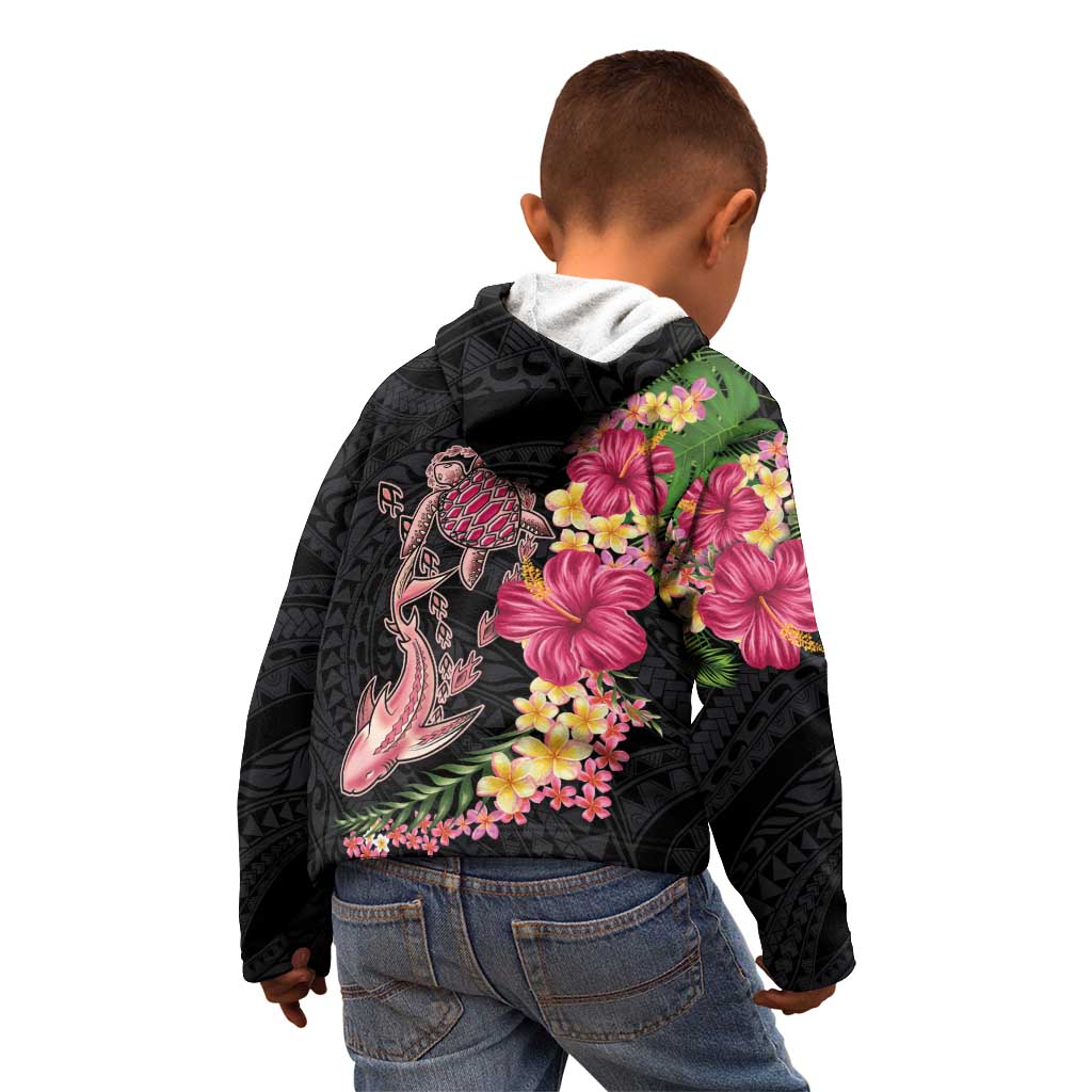 Hawaiian Tropical Plants Turtle and Shark Kid Hoodie Polynesian Art Tattoo LT03 - Polynesian Pride