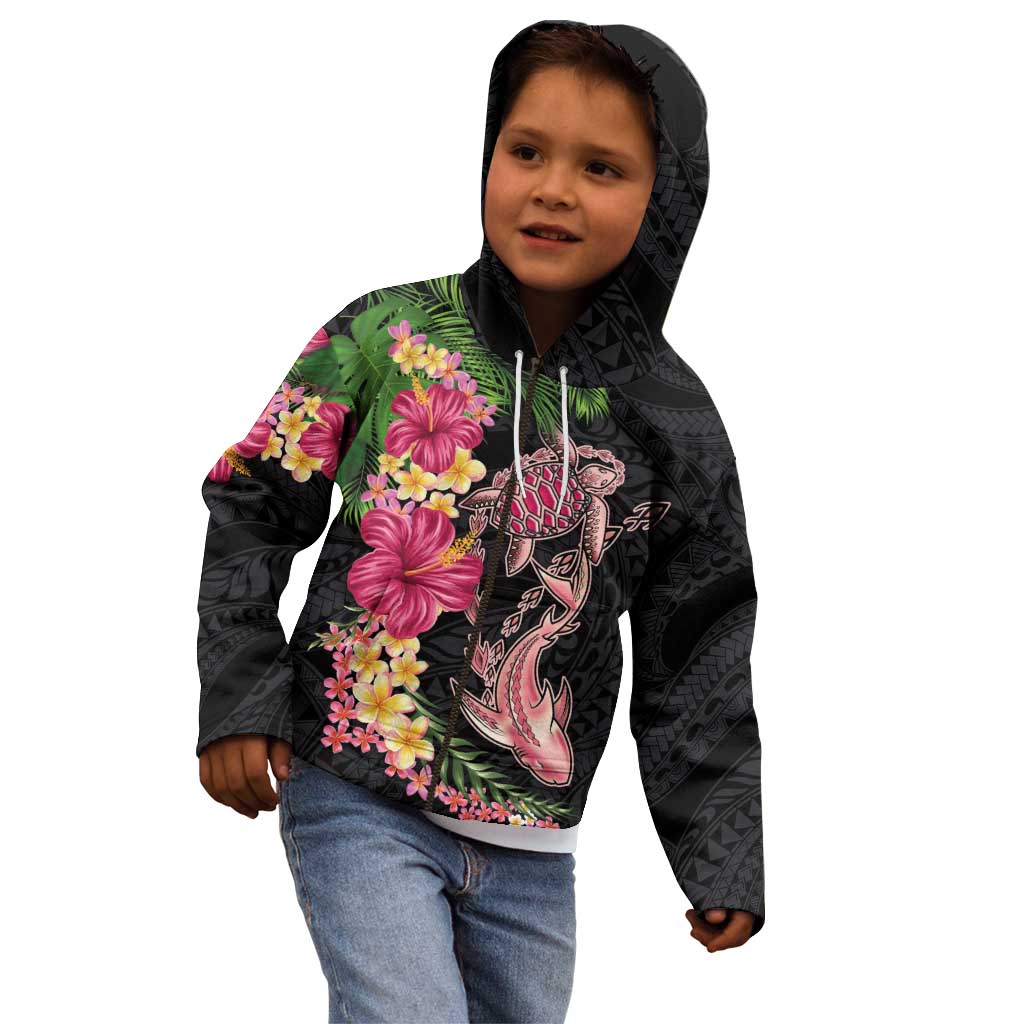 Hawaiian Tropical Plants Turtle and Shark Kid Hoodie Polynesian Art Tattoo LT03 - Polynesian Pride
