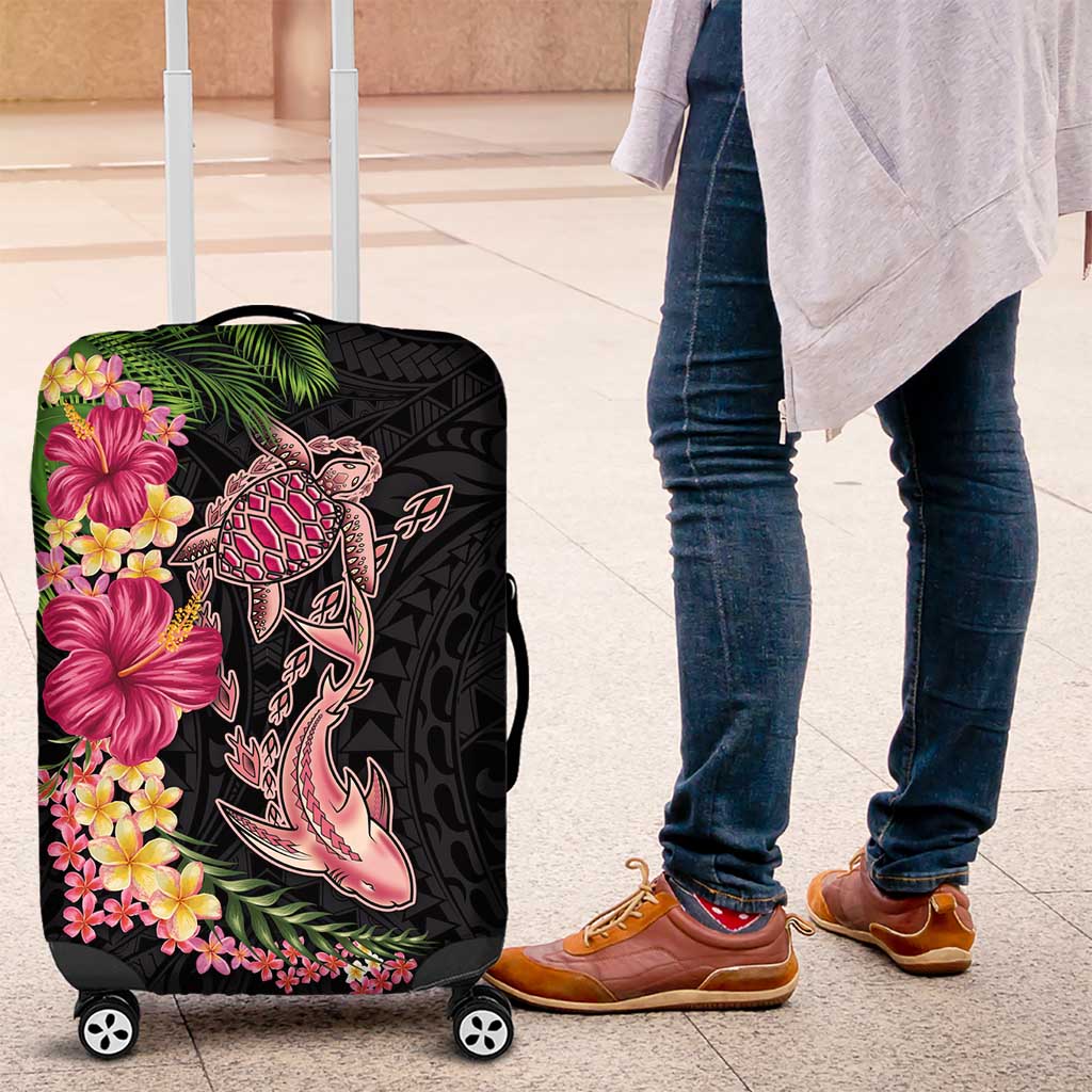 Hawaiian Tropical Plants Turtle and Shark Luggage Cover Polynesian Art Tattoo