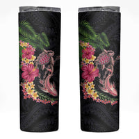 Hawaiian Tropical Plants Turtle and Shark Skinny Tumbler Polynesian Art Tattoo LT03 Black - Polynesian Pride