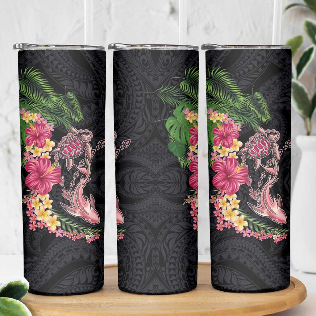 Hawaiian Tropical Plants Turtle and Shark Skinny Tumbler Polynesian Art Tattoo LT03 - Polynesian Pride