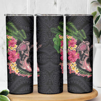 Hawaiian Tropical Plants Turtle and Shark Skinny Tumbler Polynesian Art Tattoo LT03 - Polynesian Pride