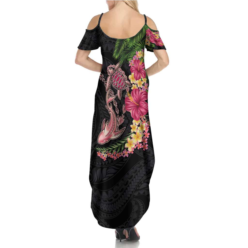 Hawaiian Tropical Plants Turtle and Shark Summer Maxi Dress Polynesian Art Tattoo