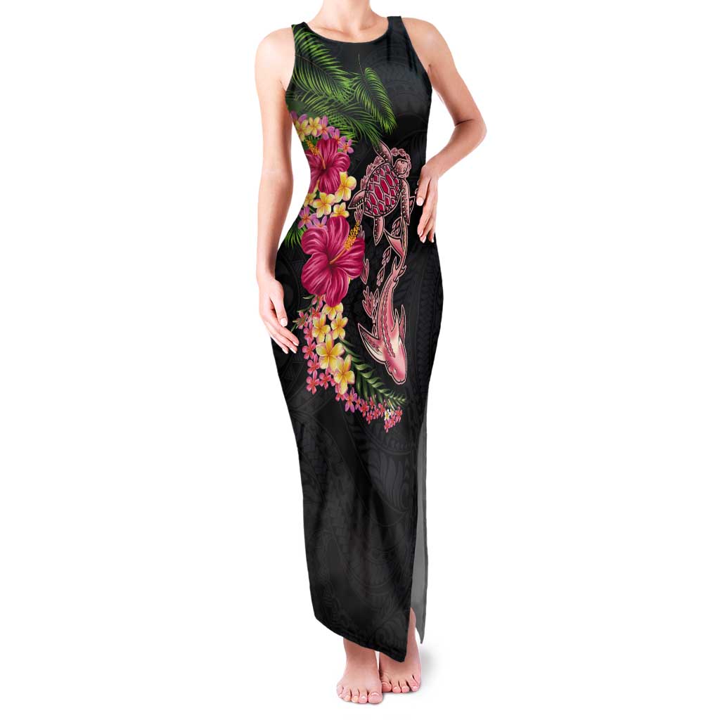 Hawaiian Tropical Plants Turtle and Shark Tank Maxi Dress Polynesian Art Tattoo