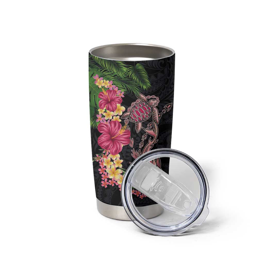 Hawaiian Tropical Plants Turtle and Shark Tumbler Cup Polynesian Art Tattoo